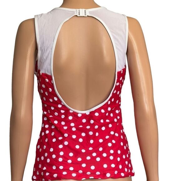 NIPTUCK Red White Polka White Mesh Backless Tankini Swim Top Size 10 - Picture 3 of 11